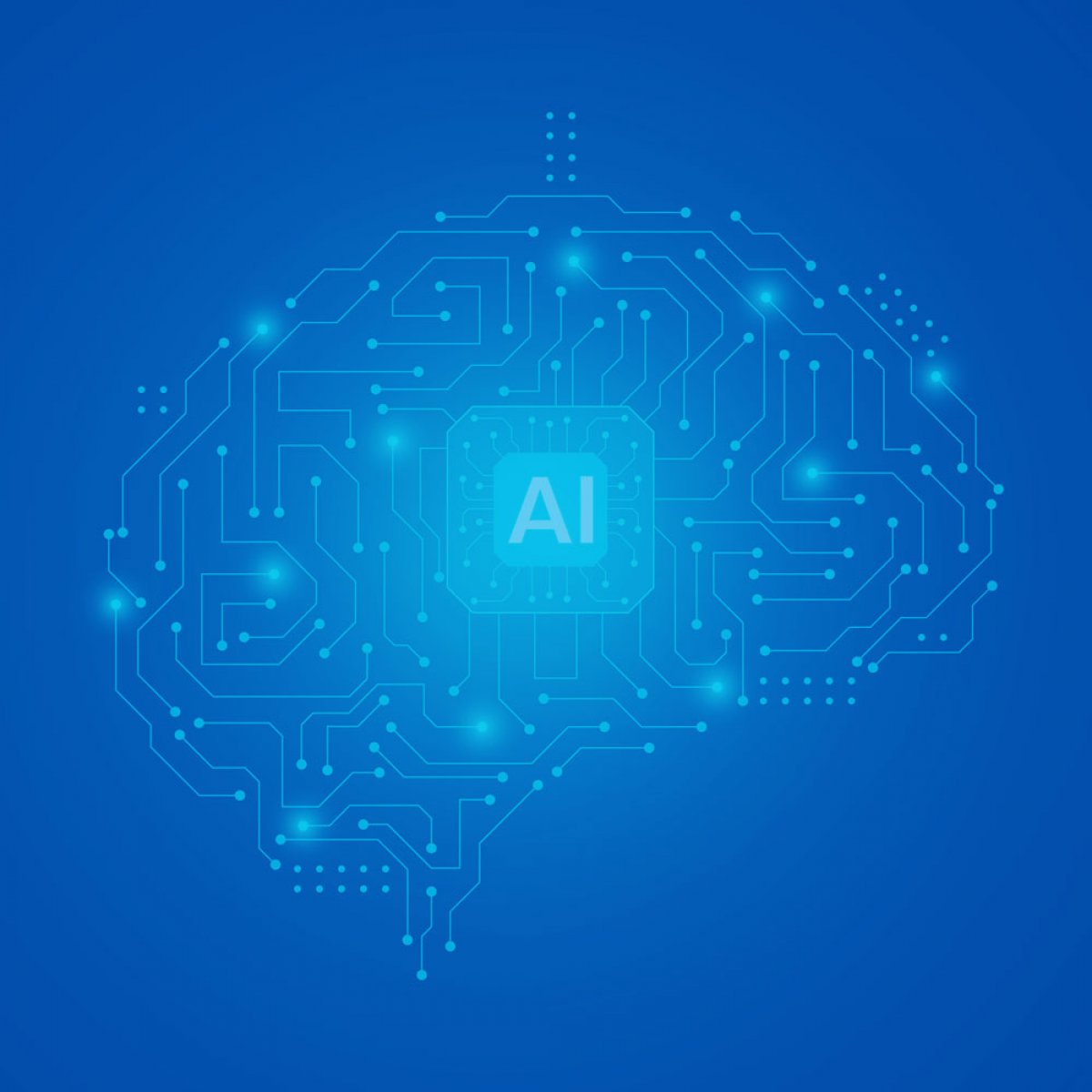 Abstract visualisation of an electronic brain with a central AI processor.