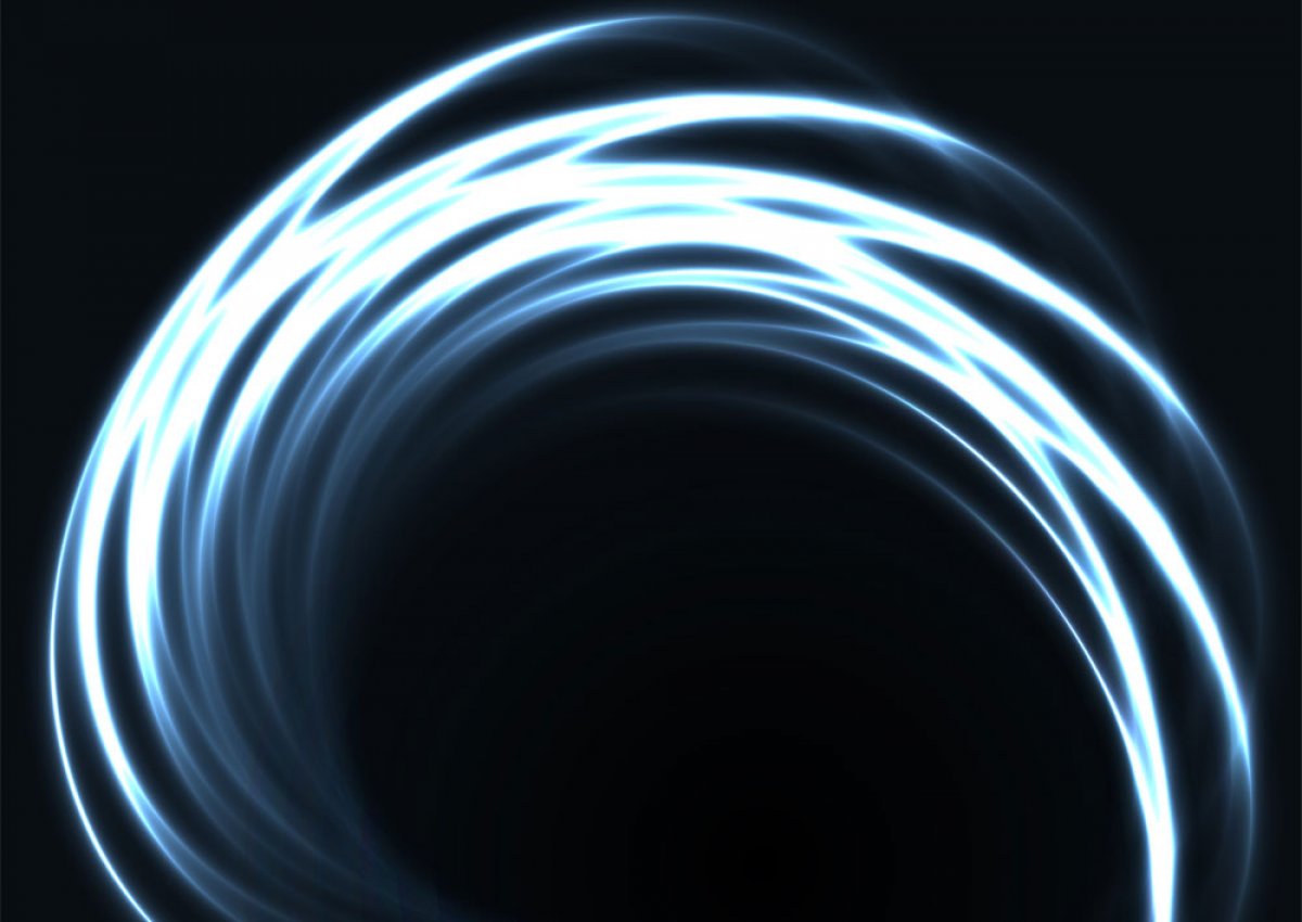 Bright, circular trails of light on a dark background symbolise digital movement.