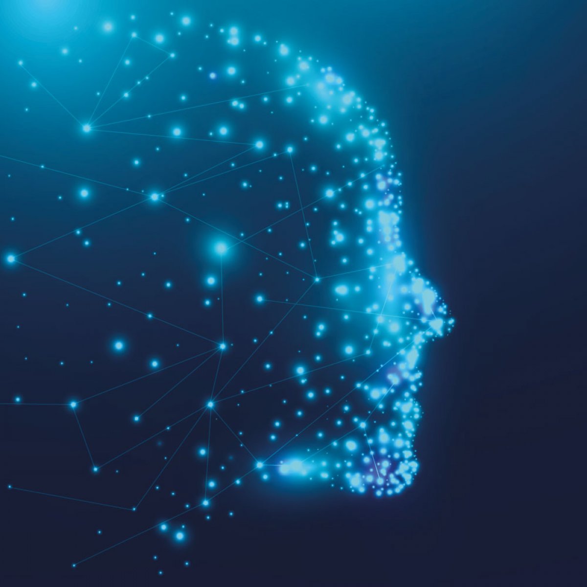 Bright dots form a digital face on a dark background, symbolising AI agents.