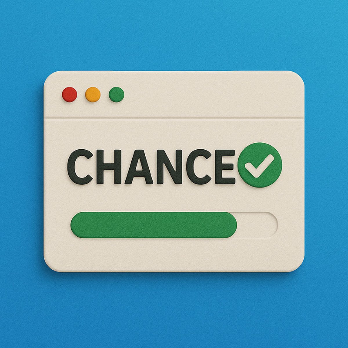 3D-Illustration mit dem Begriff „Chance“ und Fortschrittsbalken symbolisiert neue Möglichkeiten im Google AI Mode.